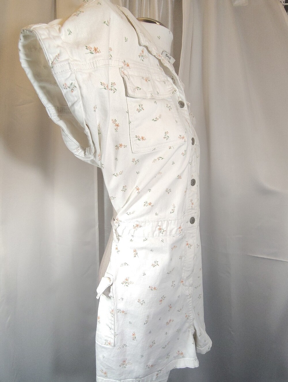 J Crew Romper, Women, Denim White Peach/Green Floral, BttnUp, Collar, Pockets, L - Picture 6 of 14